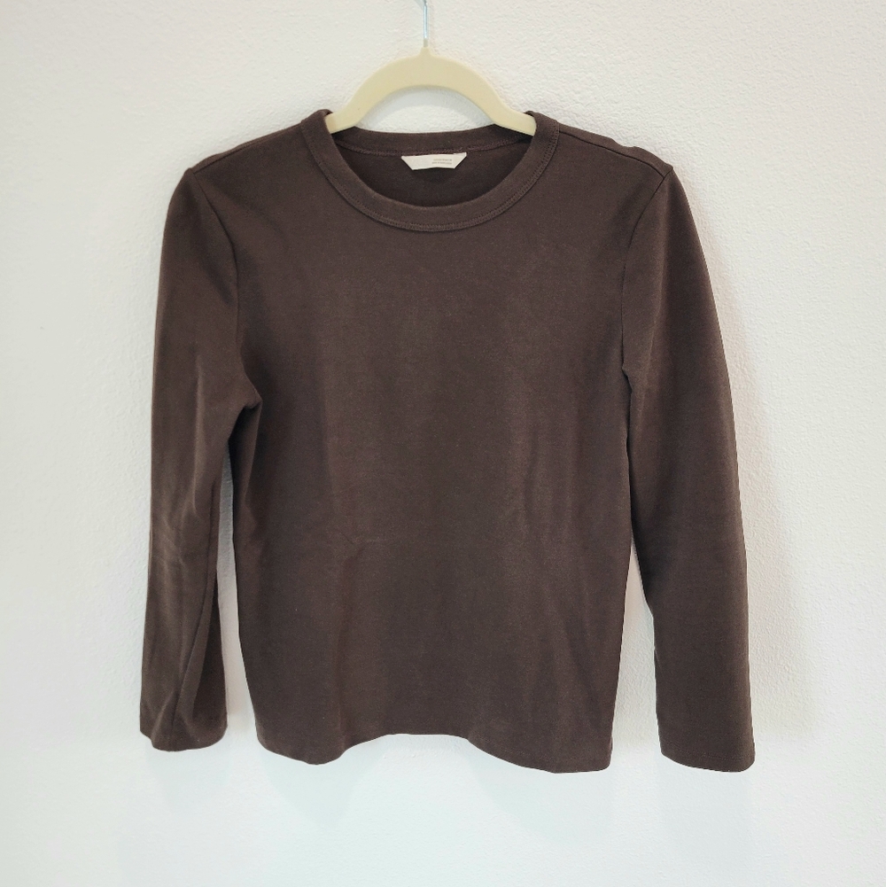 Zara Women's M Brown Long Sleeve Crewneck T Shirt Basic Stretchy